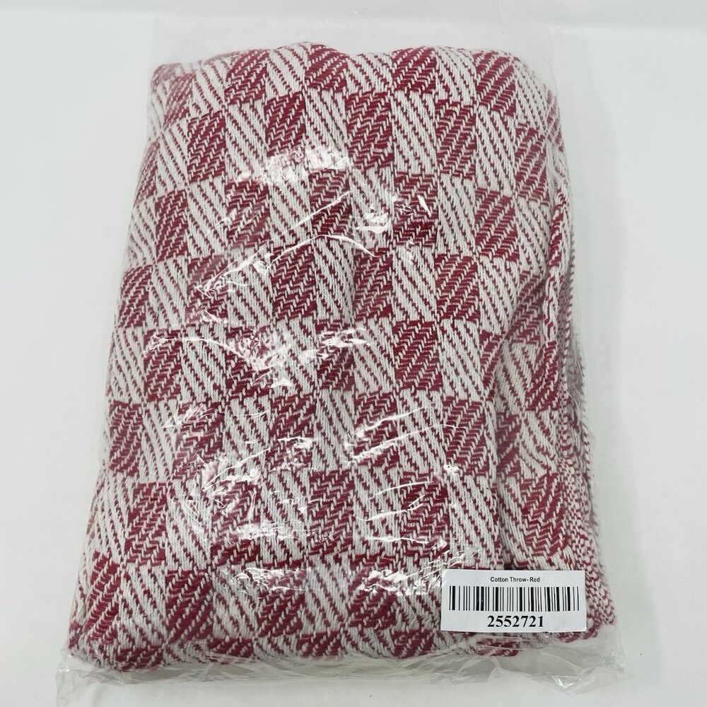 Shop LC Checker Pattern 100% Cotton Throw with Fringe 53" W x 72" L in Red